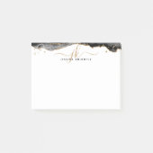 Black Agate Geode Gold Glitzer Script Monogram Post-it Klebezettel (Vorderseite)