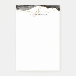 Black Agate Geode Gold Glitzer Script Monogram Post-it Klebezettel