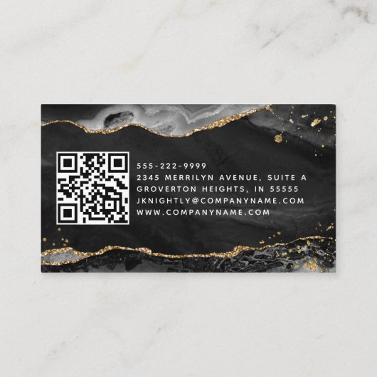 Black Agate Geode Monogram Gold Script Visitenkarte (Rückseite)