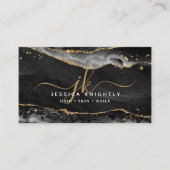 Black Agate Geode Monogram Gold Script Visitenkarte (Vorderseite)