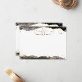 Black Agate Geode Monogram Script Gold Glitzer Mitteilungskarte (Vorderseite/Rückseite Beispiel)