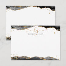 Black Agate Geode Monogram Script Gold Glitzer