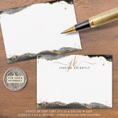 Black Agate Geode Script Monogram Gold Glitzer Mitteilungskarte