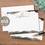 Black Agate Geode Script Monogram Gold Glitzer Mitteilungskarte