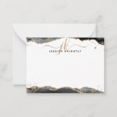 Black Agate Geode Script Monogram Gold Glitzer Mitteilungskarte (Vorderseite)