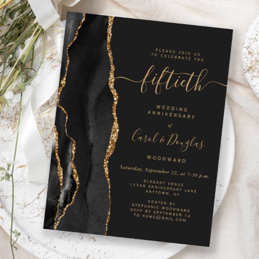 Black Agate Gold 50th Anniversary Party Postkarte