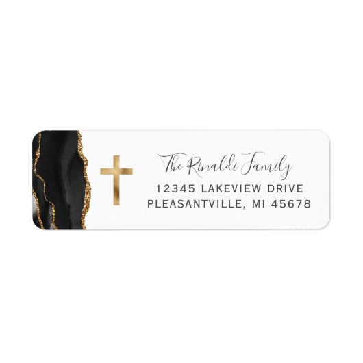 Black Agate Gold Cross Rücksendeadresse (Vorne)