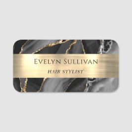 Black Agate Gold Foil Name Tag Namensschild