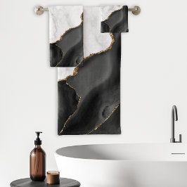 Black Agate Gold Glitzer aus weißem Marmor Badhandtuch Set