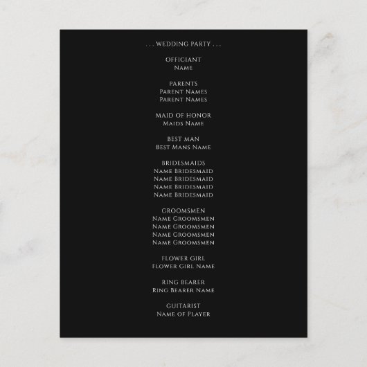 Black Agate Gold Glitzer Hochzeitsprogramm (Rückseite)