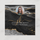 Black Agate Gold Glitzer Script Foto Quadratische Visitenkarte (Vorderseite)