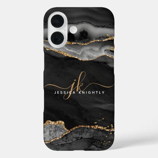 Black Agate Gold Glitzer Script Monogram Case-Mate iPhone Hülle (Rückseite)