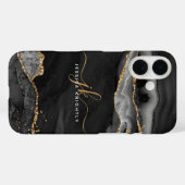 Black Agate Gold Glitzer Script Monogram Case-Mate iPhone Hülle (Rückseite (Horizontal))