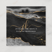 Black Agate Gold Glitzer Script Monogram QR Quadratische Visitenkarte (Vorderseite)