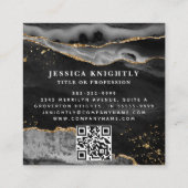 Black Agate Gold Glitzer Script Monogram QR Quadratische Visitenkarte (Rückseite)
