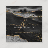 Black Agate Gold Glitzer Script Monogram QR Quadratische Visitenkarte (Vorderseite)