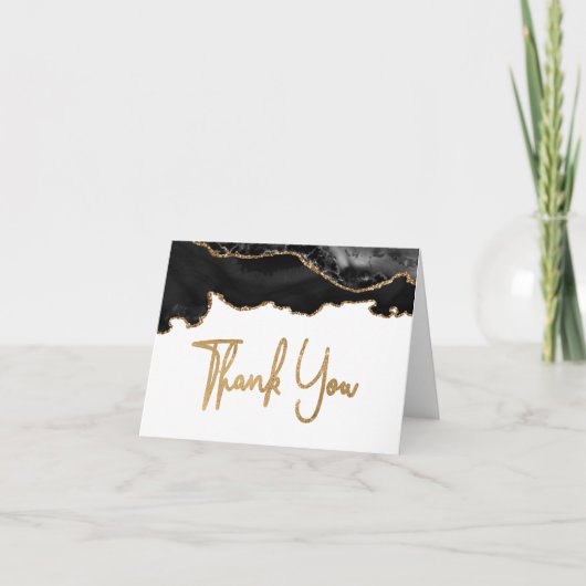 Black Agate Gold Handwriting Script Vielen Dank Dankeskarte (Vorderseite)