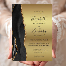 Black Agate Gold Ombre Wedding Einladung