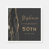 Black Agate Gold Script Dark 50. Geburtstag Serviette (Vorderseite)