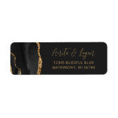 Black Agate Gold Script Wedding Rücksendeadresse (Vorne)