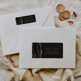 Black Agate Gold Script Wedding Rücksendeadresse
