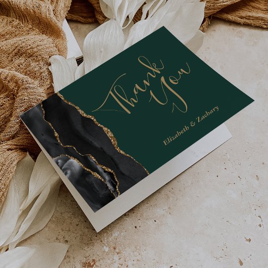 Black Agate Gold Smarald Green Wedding Vielen Dank Karte