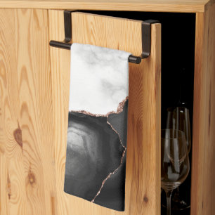 Black Agate Rose Gold Glitzer aus weißem Marmor Geschirrtuch