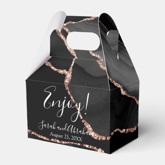 Black Agate Rose Gold Glitzer Gastgeschenk Hochzei Geschenkschachtel (Vorderseite)