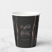 Black Agate Rose Gold Glitzer Script Hochzeit Pappbecher (Vorderseite)