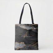 Black Agate Script Monogram Gold Glitzer Tasche (Vorderseite)