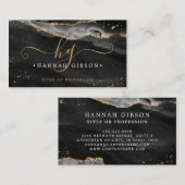Black Agate Script Monogram Imitate Gold Glitzer Visitenkarte (Vorne/Hinten)