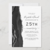 Black Agate Silver 25th Anniversary Einladung (Vorderseite)