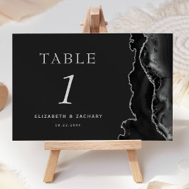 Black Agate Silver Dark Wedding Tischnummer