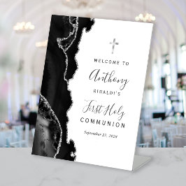 Black Agate Silver First Heilige Kommune Willkomme Sockelschild