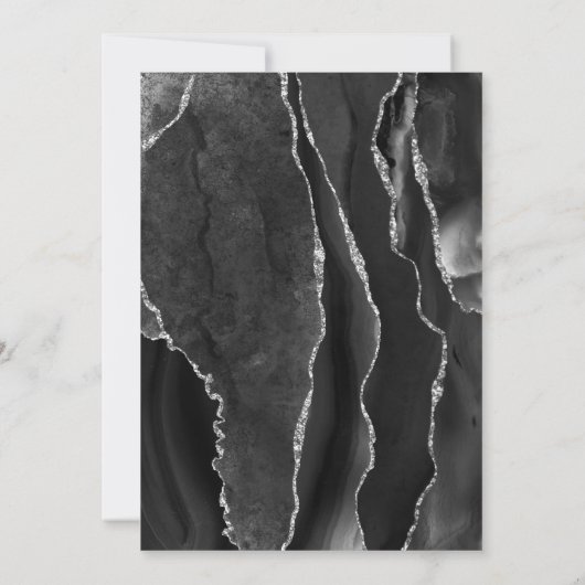 Black Agate Silver Glitzer Erste Heilige Kommune Einladung (Rückseite)