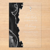 Black Agate Silver Gray Text Erste Heilige Kommune Acryleinladungen (Vorderseite)