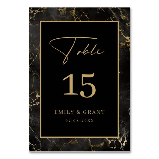 Black Agate Stone Gold Border Tischnummer (Vorderseite)