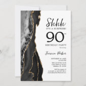 Black Agate White Gold Überraschung 90. Geburtstag Einladung (Vorderseite)