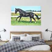 Black Akhal Teke Stallion Galloping Paddock Zaun Leinwanddruck (Insitu (Schlafzimmer))