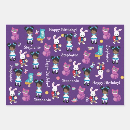 Black Alice's Adventures in Wonderland Wrapping Pa Geschenkpapier Set (Vorderseite)