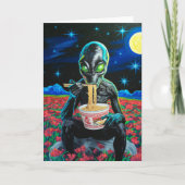 Black Alien Green Eyes Eating Noodles Jeder Anlass Karte (Vorderseite)