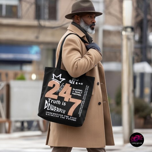 Black All Day 24/7 Slogan Graphic Tasche