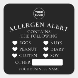 Black Allergy Alert Bakery Kuchen Brot Lebensmitte Quadratischer Aufkleber