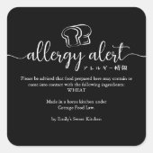 Black Allergy Alert Wheat Gluten Bread Minimalist Quadratischer Aufkleber (Vorderseite)