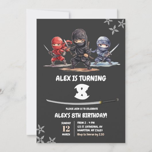 Black American Ninja Birthday Boy Einladung (Vorderseite)