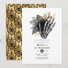 Black an Gold Floral Gothic Bridesmaids Luncheon Einladung