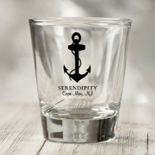 Black Anchor Monogram Nautic Schnapsglas
