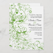 Black and Apple Green Bird Swirt Einladung (Vorne/Hinten)