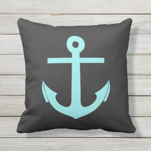 Black and Aqua Anchor Nautical Kissen Für Draußen