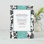 Black and Aqua Damask Einladung (Stehend Vorderseite)